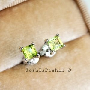1.20CT. Natural princess cut peridot earring studs in sterling silver